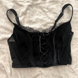 VICTORIAS SECRET CORSET BRA LACE UP BOW VELVET LARGE